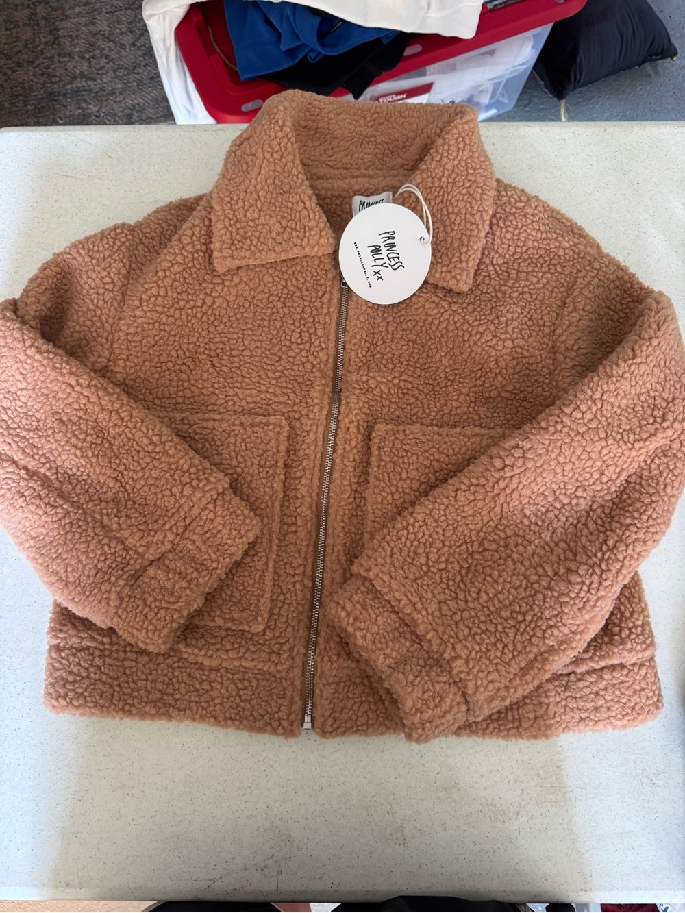 Princess Polly Cozy Teddy Zip-Up Jacket in Camel
